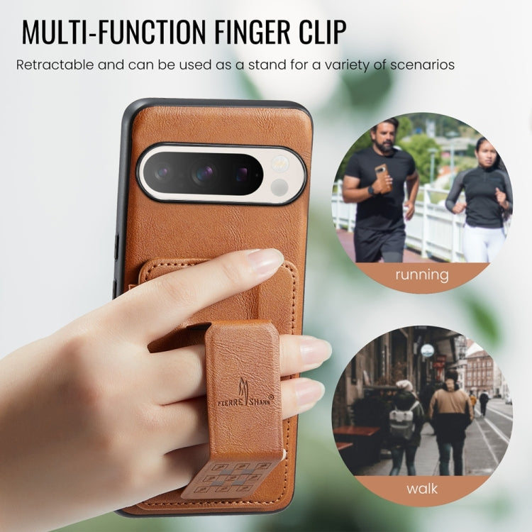 For Google Pixel 9 / 9 Pro Fierre Shann Oil Wax Cow Leather Card Holder Back Phone Case(Brown) - Google Cases by FIERRE SHANN | Online Shopping South Africa | PMC TechLife | Buy Now Pay Later Mobicred