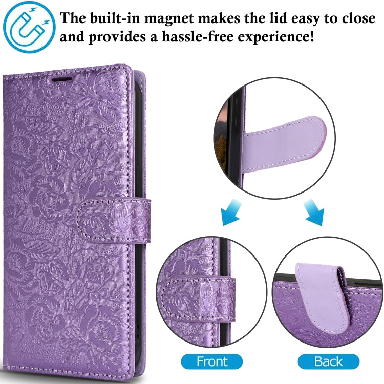 For Samsung Galaxy S25 5G Peony Flowers Imprint Leather Phone Case(Purple) - Galaxy S25 5G Cases by PMC Jewellery | Online Shopping South Africa | PMC Jewellery | Buy Now Pay Later Mobicred