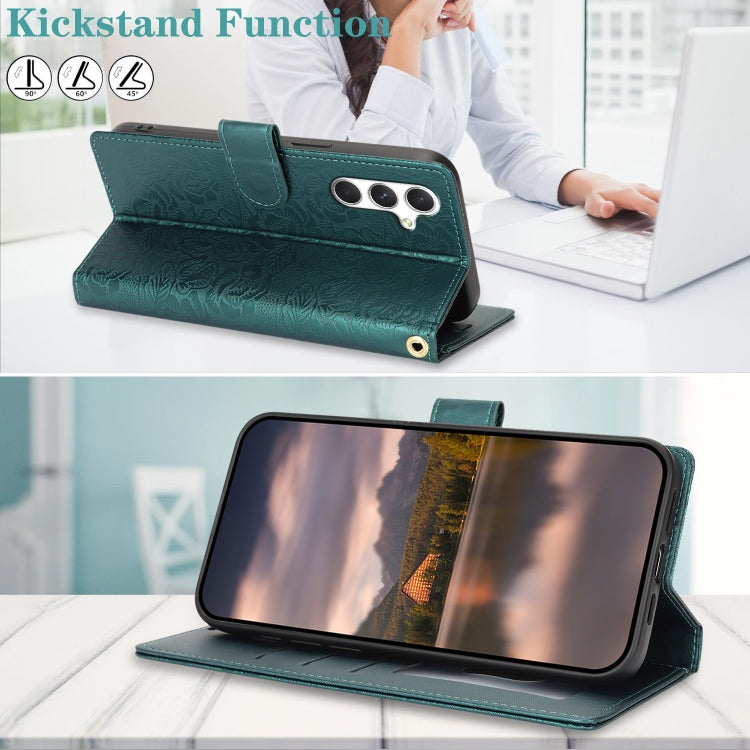 For Samsung Galaxy S25+ 5G Peony Flowers Imprint Leather Phone Case(Green) - Galaxy S25+ 5G Cases by PMC Jewellery | Online Shopping South Africa | PMC Jewellery | Buy Now Pay Later Mobicred