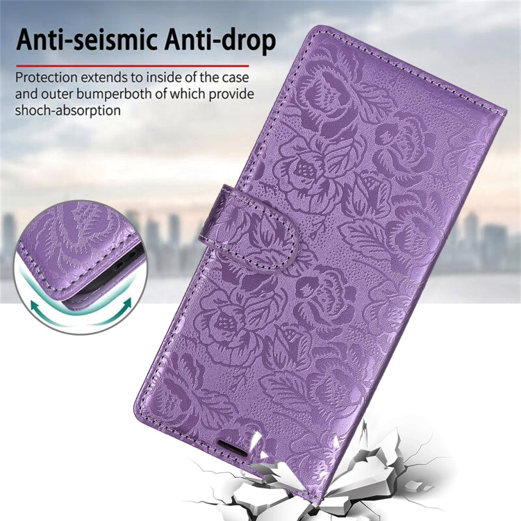 For Samsung Galaxy S25+ 5G Peony Flowers Imprint Leather Phone Case(Purple) - Galaxy S25+ 5G Cases by PMC Jewellery | Online Shopping South Africa | PMC Jewellery | Buy Now Pay Later Mobicred