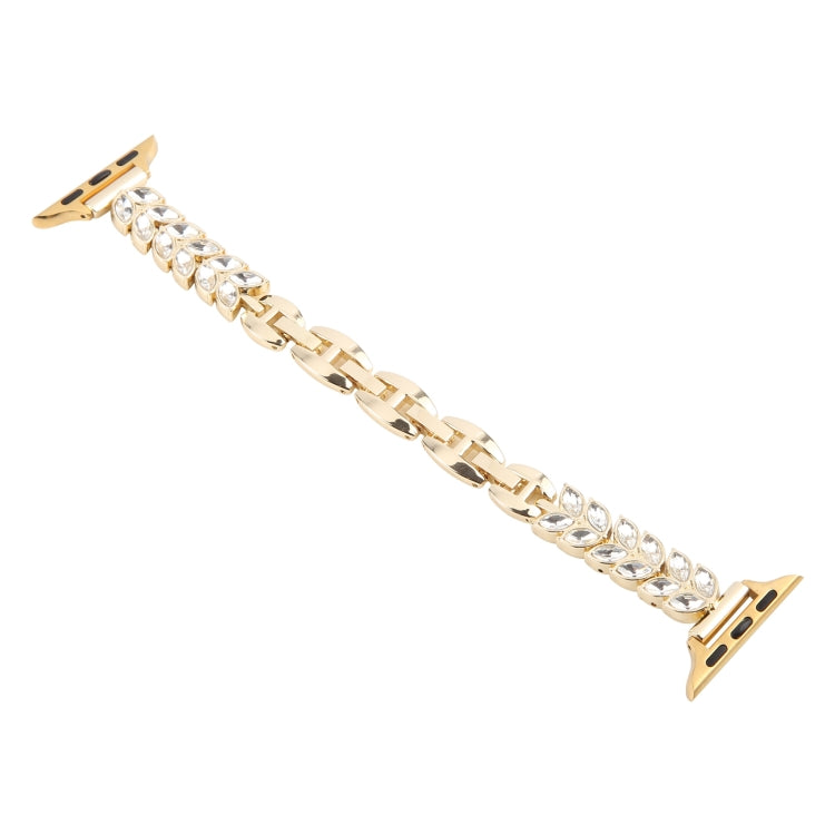 For Apple Watch 42mm / 41mm / 40mm / 38mm Quick Release Leaf Diamond Alloy Slim Watch Band(Gold) - free shipping - PMC TechLife - Order now!