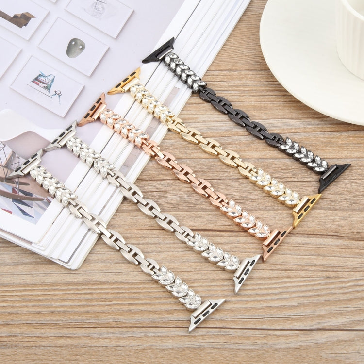 For Apple Watch 42mm / 41mm / 40mm / 38mm Quick Release Leaf Diamond Alloy Slim Watch Band(Gold) - free shipping - PMC TechLife - Order now!