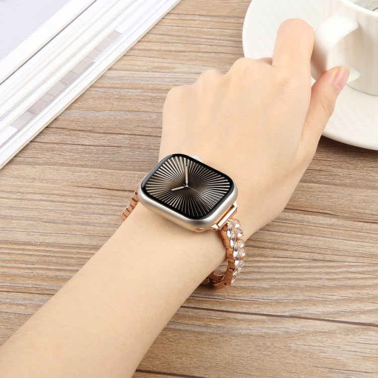 For Apple Watch 42mm / 41mm / 40mm / 38mm Quick Release Leaf Diamond Alloy Slim Watch Band(Gold) - free shipping - PMC TechLife - Order now!