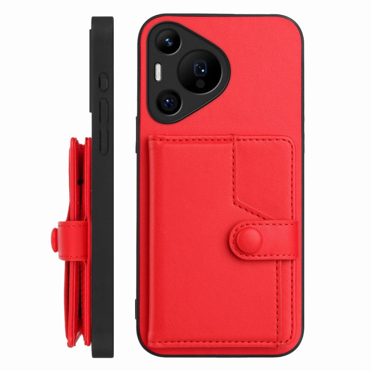 For Huawei Pura 70 Pro Button Card Bag RFID Anti-theft Phone Case(Red) - free shipping - PMC Jewellery - Order now!