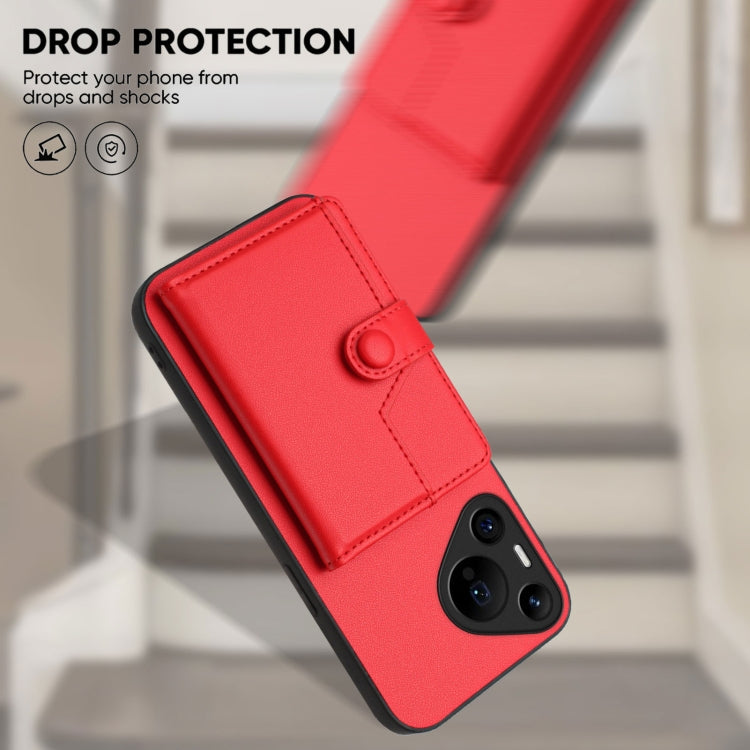 For Huawei Pura 70 Pro Button Card Bag RFID Anti-theft Phone Case(Red) - free shipping - PMC Jewellery - Order now!