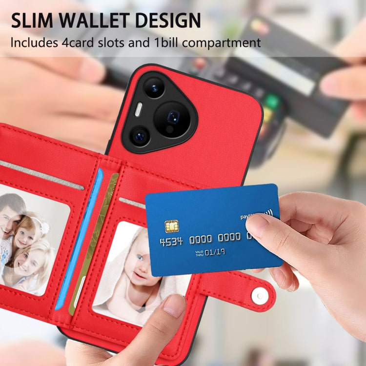 For Huawei Pura 70 Pro Button Card Bag RFID Anti-theft Phone Case(Red) - free shipping - PMC Jewellery - Order now!