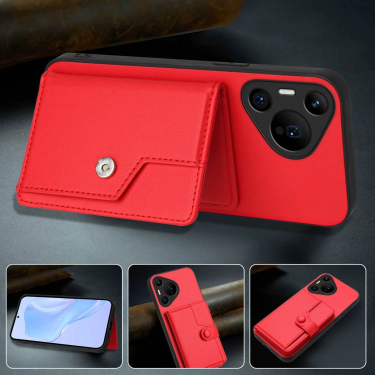 For Huawei Pura 70 Pro Button Card Bag RFID Anti-theft Phone Case(Red) - free shipping - PMC Jewellery - Order now!