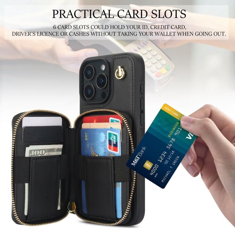 For iPhone 16 Pro AwQuer Crossbody Zipper Wallet Rhombic Leather Back Phone Case(Black) - free shipping - PMC Jewellery - Order now!