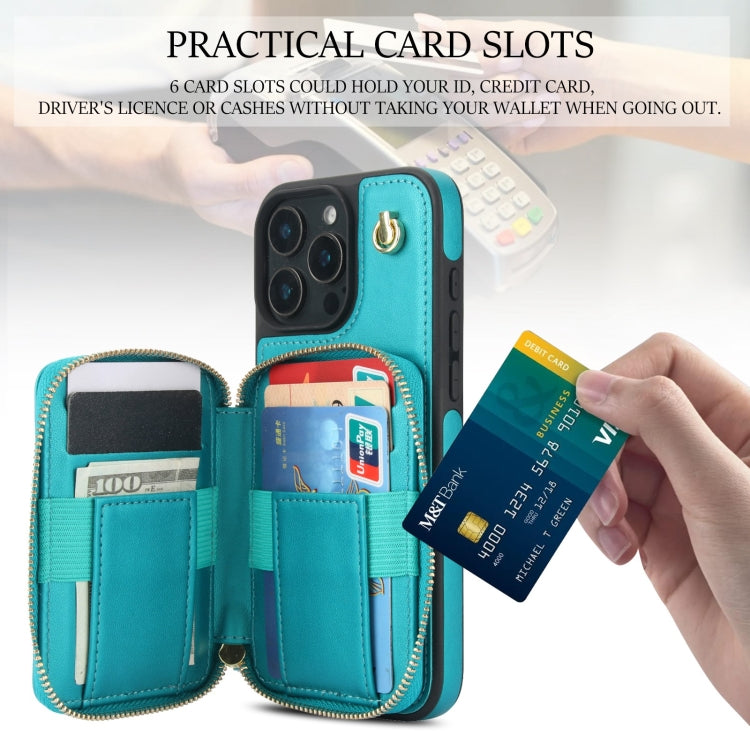 For iPhone 16 Pro AwQuer Crossbody Zipper Wallet Rhombic Leather Back Phone Case(Green) - free shipping - PMC Jewellery - Order now!