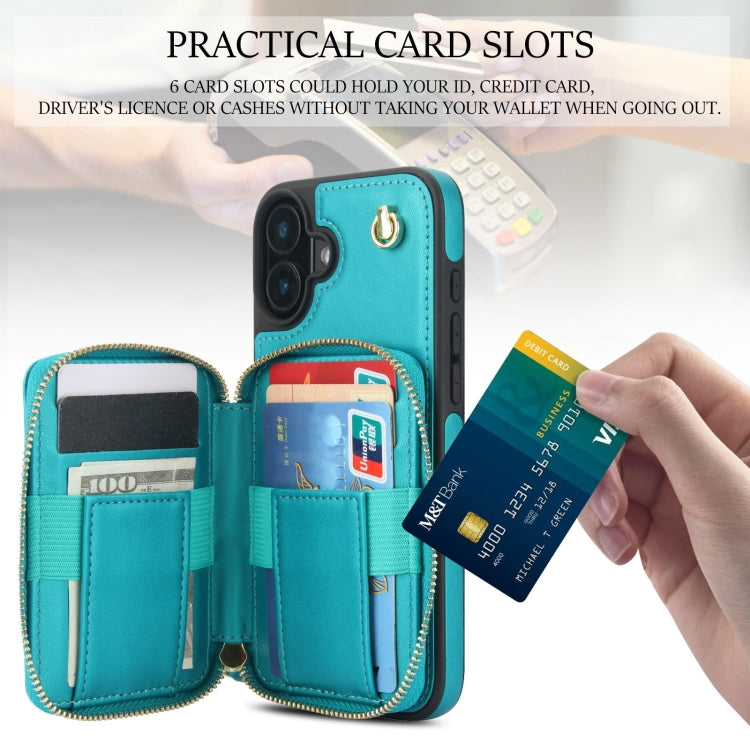 For iPhone 16 Plus AwQuer Crossbody Zipper Wallet Rhombic Leather Back Phone Case(Green) - free shipping - PMC Jewellery - Order now!