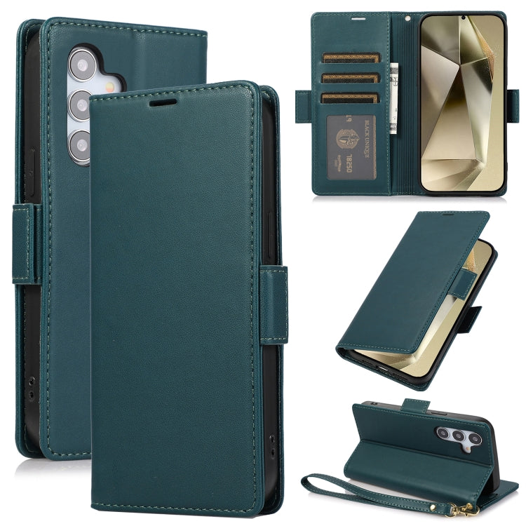 For Samsung Galaxy S25 / S24 5G Side Buckle RFID Anti-theft Leather Phone Case(Green) - Galaxy S25 5G Cases by PMC TechLife | Online Shopping South Africa | PMC TechLife | Buy Now Pay Later Mobicred