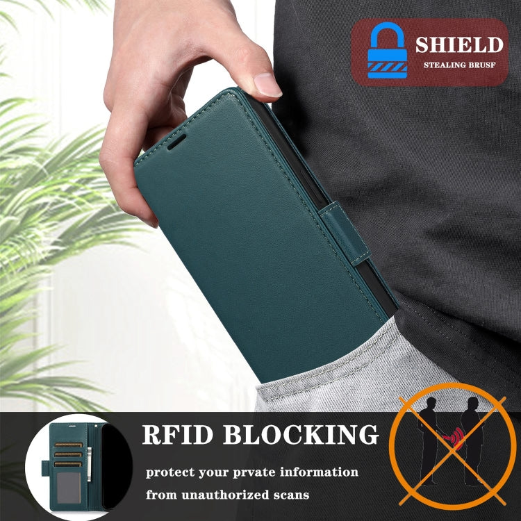 For Samsung Galaxy S25 / S24 5G Side Buckle RFID Anti-theft Leather Phone Case(Green) - Galaxy S25 5G Cases by PMC TechLife | Online Shopping South Africa | PMC TechLife | Buy Now Pay Later Mobicred