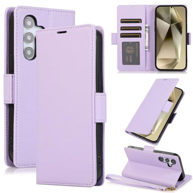 For Samsung Galaxy S25 / S24 5G Side Buckle RFID Anti-theft Leather Phone Case(Light Purple) - Galaxy S25 5G Cases by PMC TechLife | Online Shopping South Africa | PMC TechLife | Buy Now Pay Later Mobicred