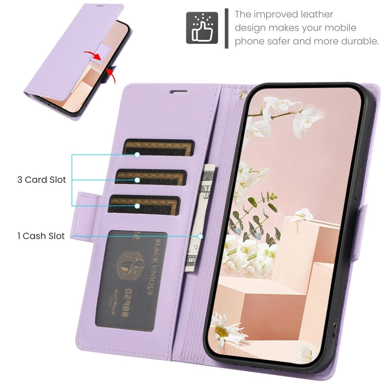 For Samsung Galaxy S25 / S24 5G Side Buckle RFID Anti-theft Leather Phone Case(Light Purple) - Galaxy S25 5G Cases by PMC TechLife | Online Shopping South Africa | PMC TechLife | Buy Now Pay Later Mobicred