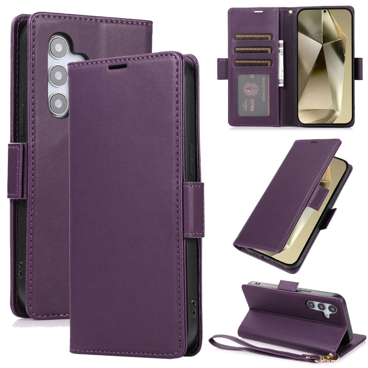 For Samsung Galaxy S25 / S24 5G Side Buckle RFID Anti-theft Leather Phone Case(Dark Purple) - Galaxy S25 5G Cases by PMC TechLife | Online Shopping South Africa | PMC TechLife | Buy Now Pay Later Mobicred
