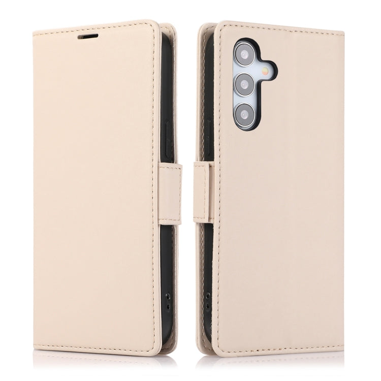 For Samsung Galaxy S25 / S24 5G Side Buckle RFID Anti-theft Leather Phone Case(Apricot) - Galaxy S25 5G Cases by PMC TechLife | Online Shopping South Africa | PMC TechLife | Buy Now Pay Later Mobicred