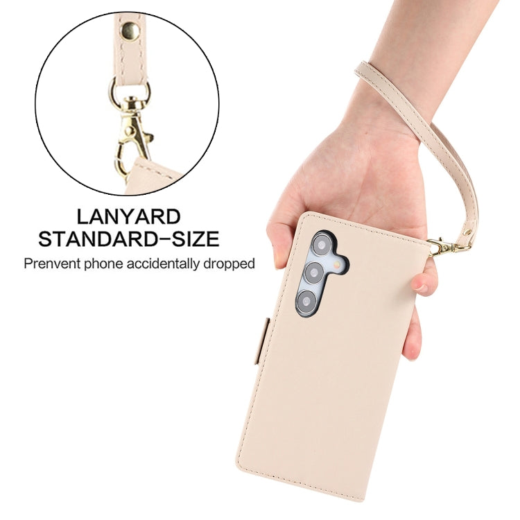 For Samsung Galaxy S25 / S24 5G Side Buckle RFID Anti-theft Leather Phone Case(Apricot) - Galaxy S25 5G Cases by PMC TechLife | Online Shopping South Africa | PMC TechLife | Buy Now Pay Later Mobicred