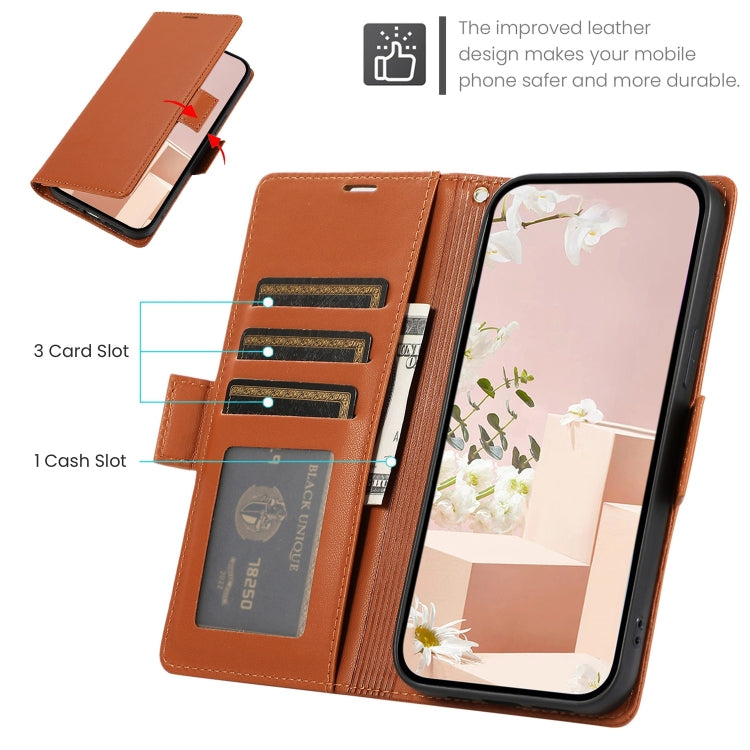 For Samsung Galaxy S25 / S24 5G Side Buckle RFID Anti-theft Leather Phone Case(Brown) - Galaxy S25 5G Cases by PMC TechLife | Online Shopping South Africa | PMC TechLife | Buy Now Pay Later Mobicred