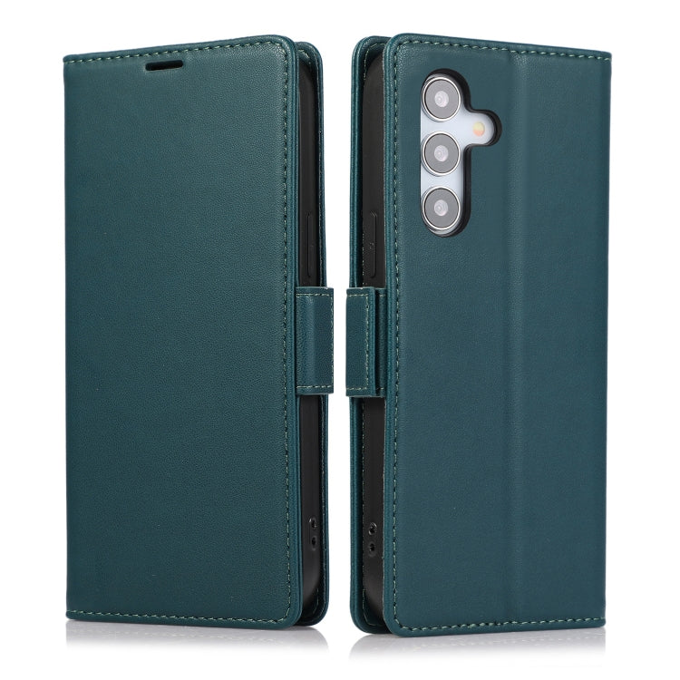For Samsung Galaxy S25+ / S24+ 5G Side Buckle RFID Anti-theft Leather Phone Case(Green) - Galaxy S25+ 5G Cases by PMC TechLife | Online Shopping South Africa | PMC TechLife | Buy Now Pay Later Mobicred