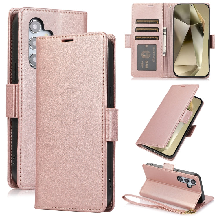 For Samsung Galaxy S25+ / S24+ 5G Side Buckle RFID Anti-theft Leather Phone Case(Rose Gold) - Galaxy S25+ 5G Cases by PMC TechLife | Online Shopping South Africa | PMC TechLife | Buy Now Pay Later Mobicred
