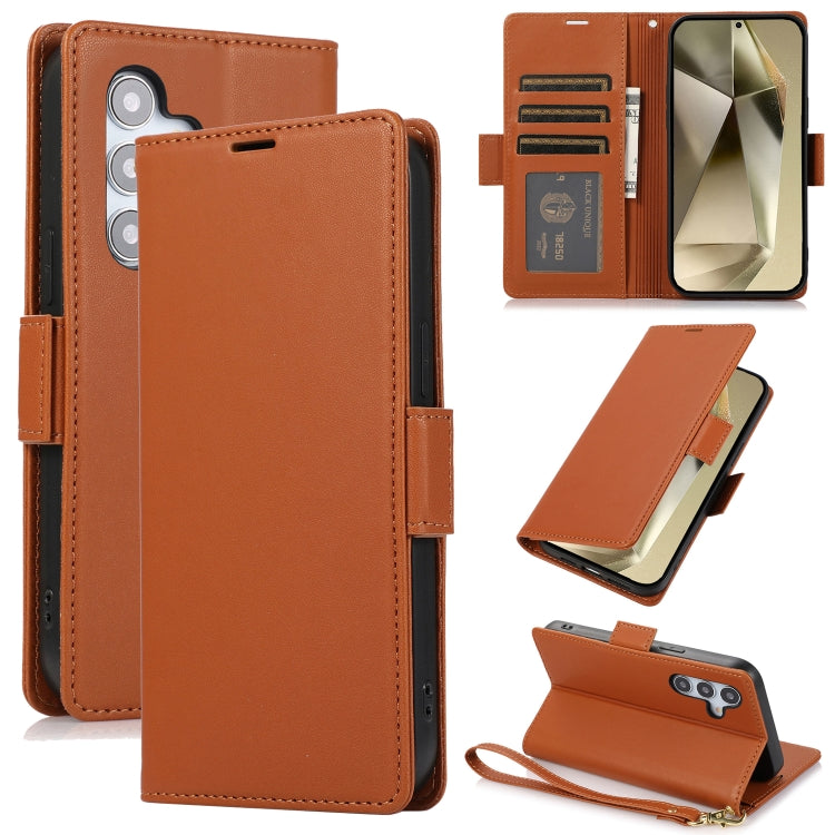 For Samsung Galaxy S25+ / S24+ 5G Side Buckle RFID Anti-theft Leather Phone Case(Brown) - Galaxy S25+ 5G Cases by PMC TechLife | Online Shopping South Africa | PMC TechLife | Buy Now Pay Later Mobicred