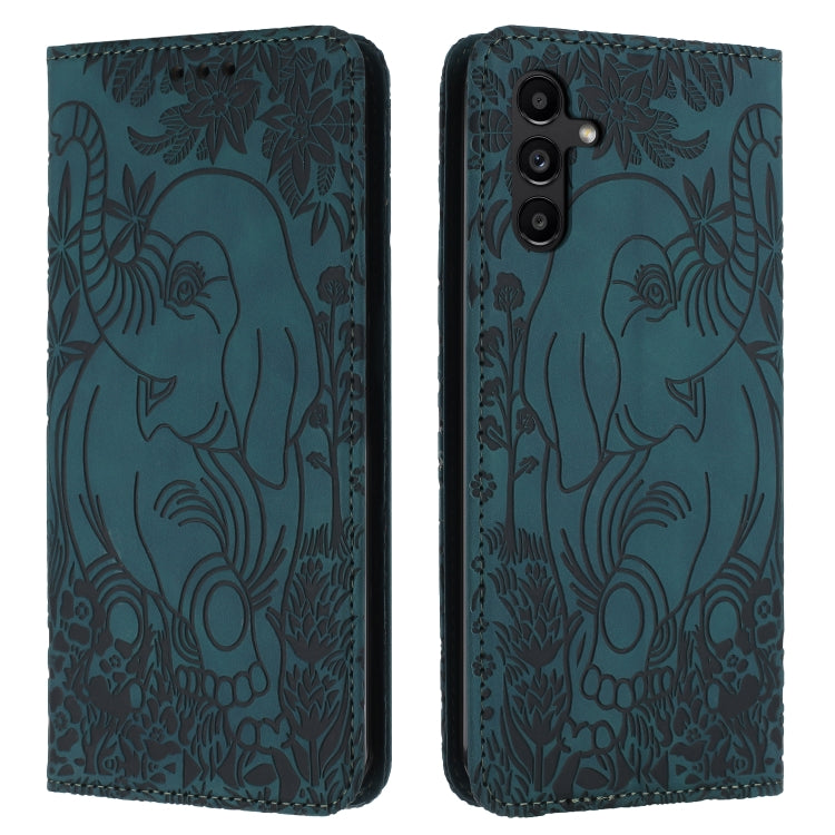 For Samsung Galaxy S25 5G Retro Elephant Embossed Leather Phone Case(Green) - Galaxy S25 5G Cases by PMC Jewellery | Online Shopping South Africa | PMC Jewellery | Buy Now Pay Later Mobicred
