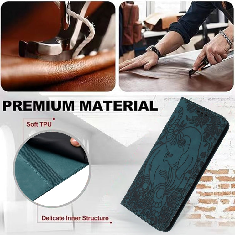 For Samsung Galaxy S25 5G Retro Elephant Embossed Leather Phone Case(Green) - Galaxy S25 5G Cases by PMC Jewellery | Online Shopping South Africa | PMC Jewellery | Buy Now Pay Later Mobicred