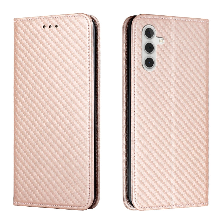 For Samsung Galaxy S25 5G Carbon Fiber Texture Magnetic Flip Leather Phone Case(Rose Gold) - Galaxy S25 5G Cases by PMC Jewellery | Online Shopping South Africa | PMC Jewellery | Buy Now Pay Later Mobicred