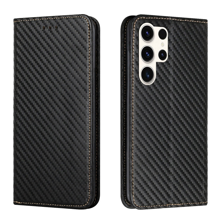 For Samsung Galaxy S25 Ultra 5G Carbon Fiber Texture Magnetic Flip Leather Phone Case(Black) - Galaxy S25 Ultra 5G Cases by PMC Jewellery | Online Shopping South Africa | PMC Jewellery | Buy Now Pay Later Mobicred
