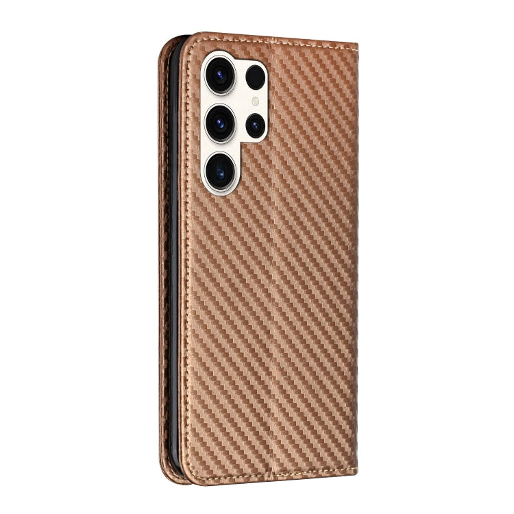 For Samsung Galaxy S25 Ultra 5G Carbon Fiber Texture Magnetic Flip Leather Phone Case(Brown) - Galaxy S25 Ultra 5G Cases by PMC Jewellery | Online Shopping South Africa | PMC Jewellery | Buy Now Pay Later Mobicred