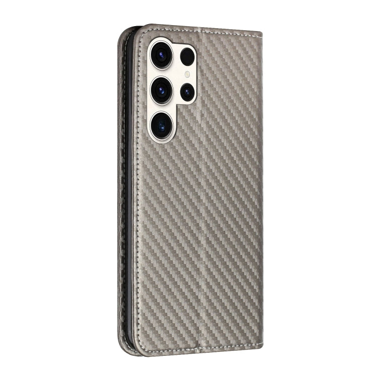 For Samsung Galaxy S25 Ultra 5G Carbon Fiber Texture Magnetic Flip Leather Phone Case(Grey) - Galaxy S25 Ultra 5G Cases by PMC Jewellery | Online Shopping South Africa | PMC Jewellery | Buy Now Pay Later Mobicred