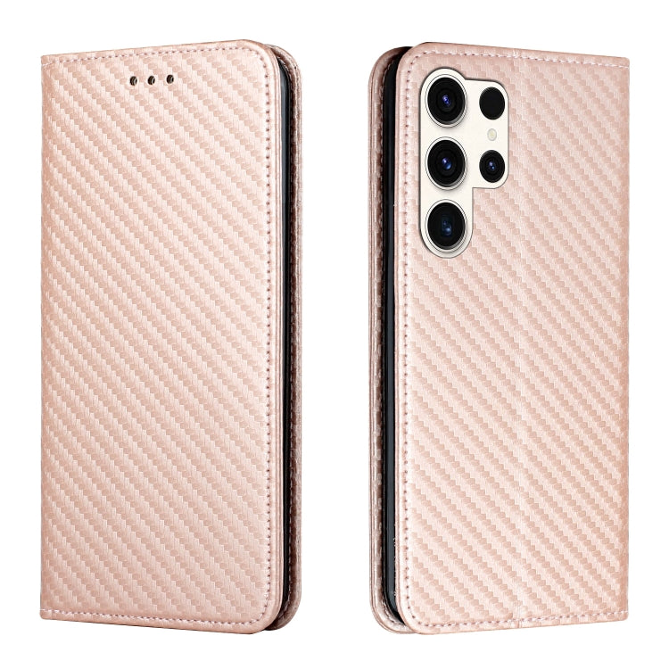 For Samsung Galaxy S25 Ultra 5G Carbon Fiber Texture Magnetic Flip Leather Phone Case(Rose Gold) - Galaxy S25 Ultra 5G Cases by PMC Jewellery | Online Shopping South Africa | PMC Jewellery | Buy Now Pay Later Mobicred