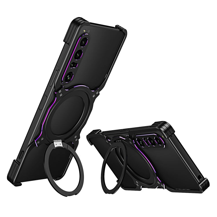 For Sony Xperia 1 IV Mechanical Arm Borderless MagSafe Holder Metal Phone Case(Black Purple) - Sony Cases by PMC TechLife | Online Shopping South Africa | PMC TechLife | Buy Now Pay Later Mobicred