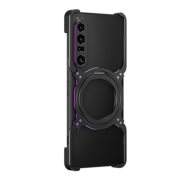 For Sony Xperia 1 IV Mechanical Arm Borderless MagSafe Holder Metal Phone Case(Black Purple) - Sony Cases by PMC TechLife | Online Shopping South Africa | PMC TechLife | Buy Now Pay Later Mobicred