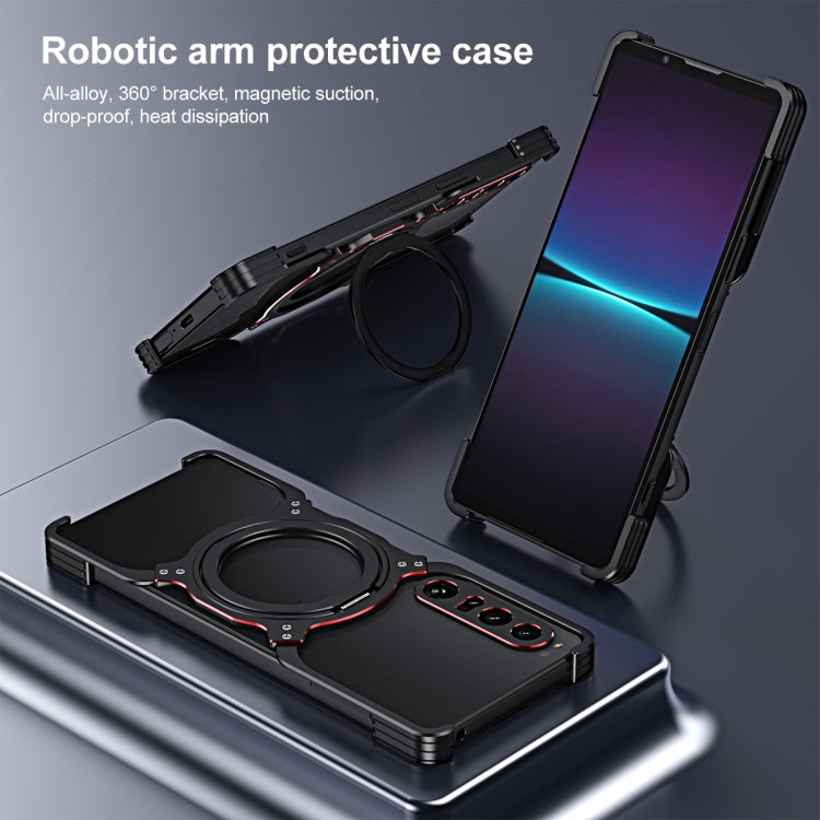 For Sony Xperia 1 V Mechanical Arm Borderless MagSafe Holder Metal Phone Case(Black Purple) - Sony Cases by PMC TechLife | Online Shopping South Africa | PMC TechLife | Buy Now Pay Later Mobicred