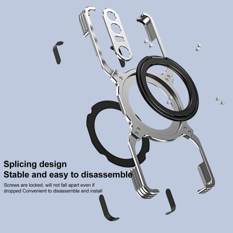 For Sony Xperia 1 IV Mechanical Arm Borderless MagSafe Holder Metal Phone Case(Black Silver) - Sony Cases by PMC TechLife | Online Shopping South Africa | PMC TechLife | Buy Now Pay Later Mobicred