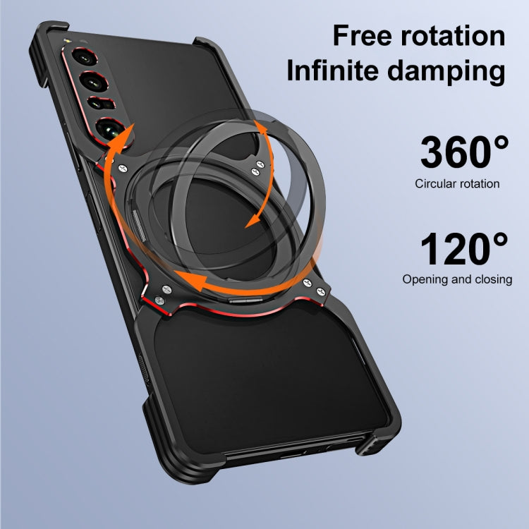 For Sony Xperia 1 V Mechanical Arm Borderless MagSafe Holder Metal Phone Case(Black Red) - Sony Cases by PMC TechLife | Online Shopping South Africa | PMC TechLife | Buy Now Pay Later Mobicred