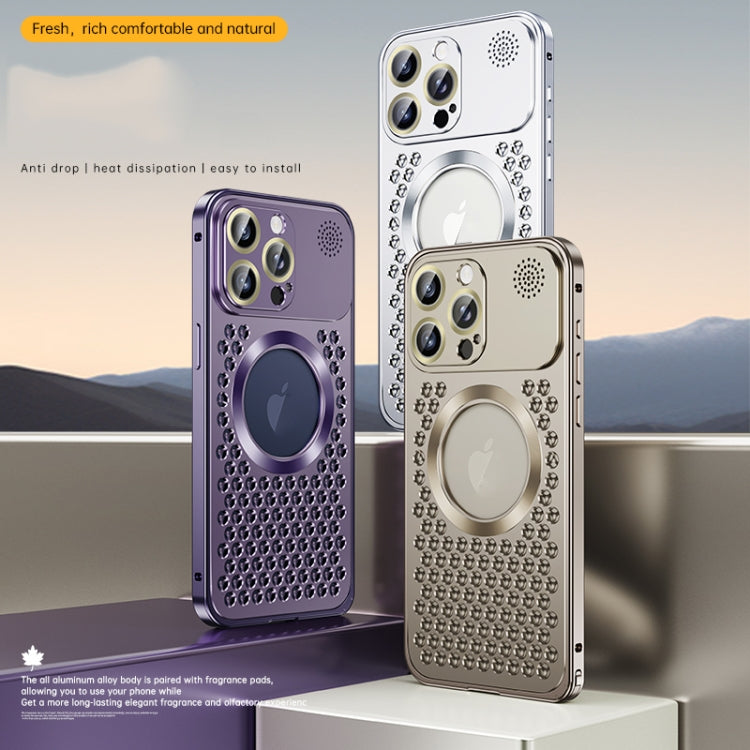 For iPhone 16 Spring Buckle MagSafe Magnetic Metal Aromatherapy Phone Case(Gold) - iPhone 16 Cases by PMc TechLife | Online Shopping South Africa | PMc TechLife | Buy Now Pay Later Mobicred