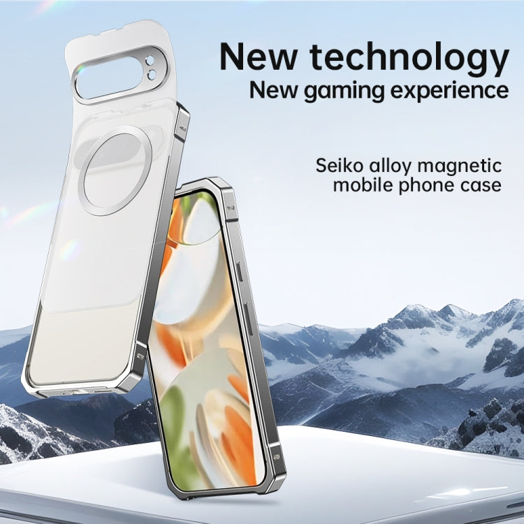 For Google Pixel 9 Irregular Alloy Frame Fosted Translucent MagSafe Phone Case(Titanium) - Google Cases by PMC TechLife | Online Shopping South Africa | PMC TechLife | Buy Now Pay Later Mobicred