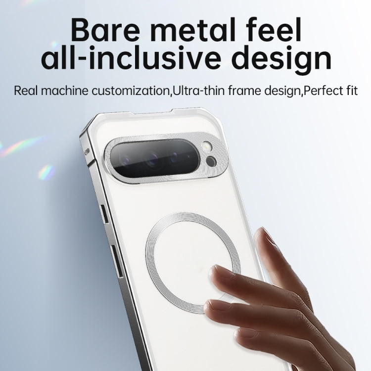 For Google Pixel 9 Irregular Alloy Frame Fosted Translucent MagSafe Phone Case(Titanium) - Google Cases by PMC TechLife | Online Shopping South Africa | PMC TechLife | Buy Now Pay Later Mobicred