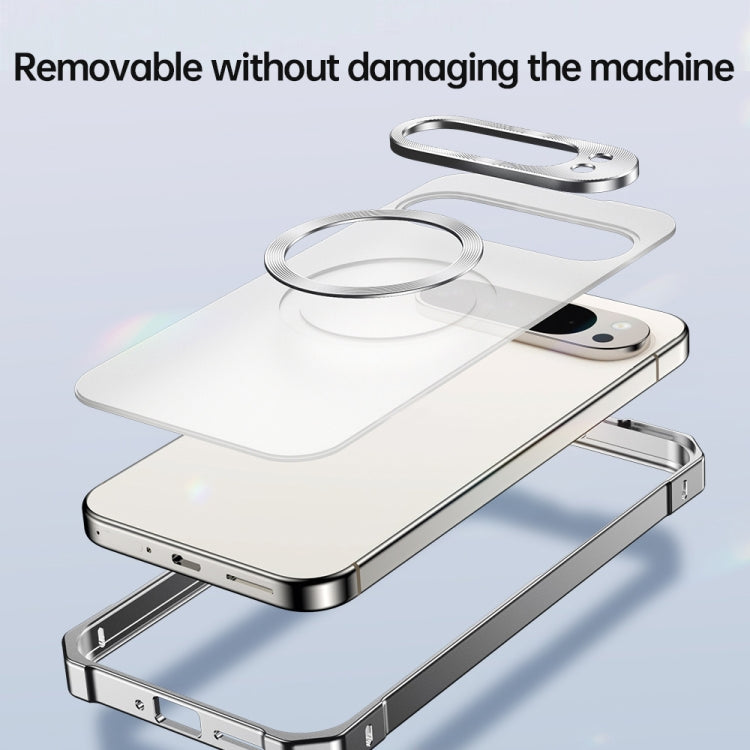For Google Pixel 8 Irregular Alloy Frame Fosted Translucent MagSafe Phone Case(Titanium) - Google Cases by PMC TechLife | Online Shopping South Africa | PMC TechLife | Buy Now Pay Later Mobicred