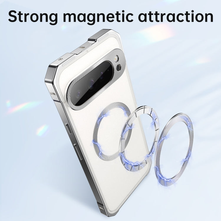 For Google Pixel 9 Pro Irregular Alloy Frame Fosted Translucent MagSafe Phone Case(Black) - Google Cases by PMC TechLife | Online Shopping South Africa | PMC TechLife | Buy Now Pay Later Mobicred