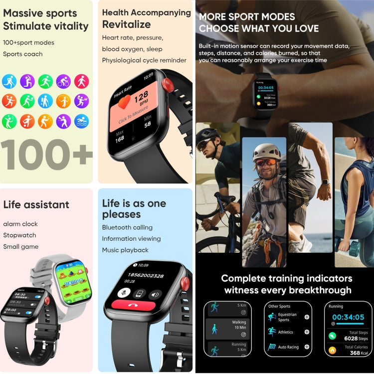 LC88 2 inch Square Screen BT Call Smart Watch, Heart Rate / Blood Pressure / Blood Oxygen / Sleep Monitoring(Black) - Smart Wristbands by PMC TechLife | Online Shopping South Africa | PMC TechLife | Buy Now Pay Later Mobicred