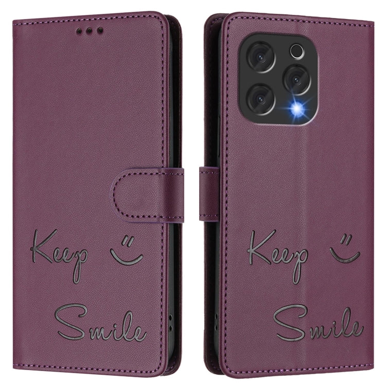 For Doogee N55 Plus Smile Embossing RFID Leather Phone Case(Violet) - Doogee Cases by PMC TechLife | Online Shopping South Africa | PMC TechLife | Buy Now Pay Later Mobicred