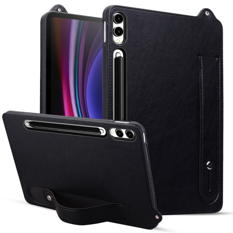 For Samsung Galaxy Tab S10 Ultra/ S11 Ultra TPU Leather Back Tablet Case with Wristband(Black) - free shipping - PMC Jewellery - Order now!