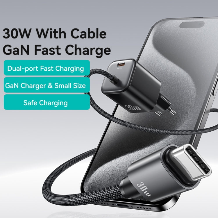 USAMS CC264 30W GaN Mini Type-C / USB-C Dual Port Fast Charger with Cable, EU Plug(Black) - free shipping - PMC TechLife - Order now!