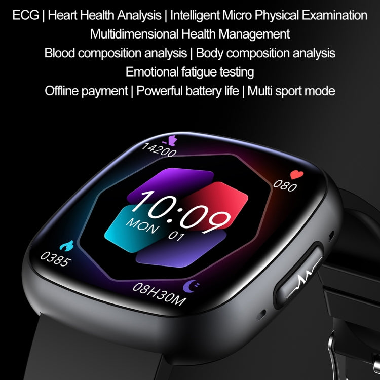 ET593 1.75 inch IPS Square Screen Smart Watch, ECG Electrocardiogram / Blood Sugar Monitoring(Black) - Smart Watches by PMC TechLife | Online Shopping South Africa | PMC TechLife | Buy Now Pay Later Mobicred