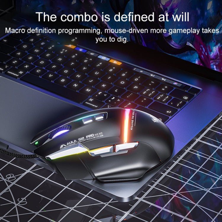 AULA S12 Pro 12800DPI Wired RGB Gaming Mouse(Black) - Wired Mice by AULA | Online Shopping South Africa | PMC TechLife | Buy Now Pay Later Mobicred