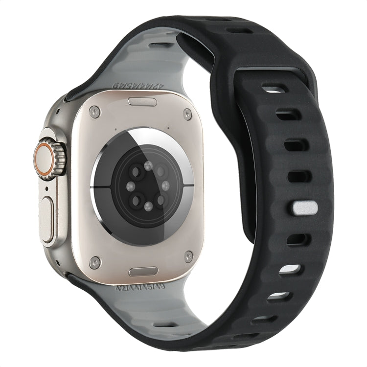 For Apple Watch 46mm / 49mm / 45mm / 44mm Horizontal Stripes Two-Color Silicone Watch Band(Black Grey) - Watch Bands by PMc TechLife | Online Shopping South Africa | PMc TechLife | Buy Now Pay Later Mobicred