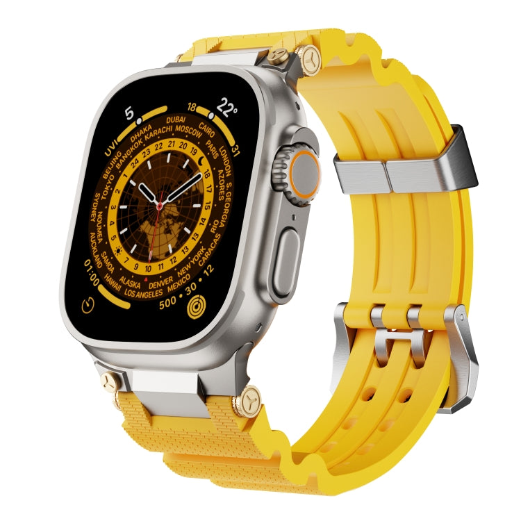 For Apple Watch 46mm / 49mm / 45mm / 44mm Cool Dual-Row Holes Silicone Watch Band(Yellow Silver) - Watch Bands by PMC TechLife | Online Shopping South Africa | PMC TechLife | Buy Now Pay Later Mobicred